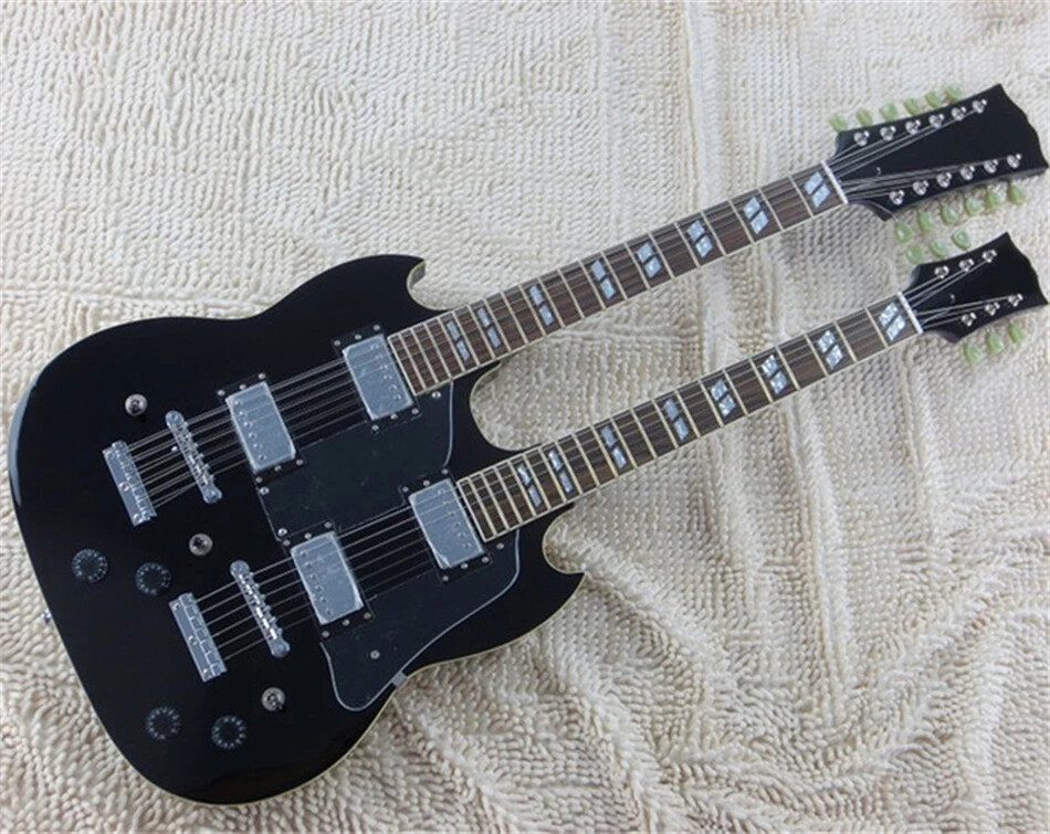 Y1124 gfc GN300 Gloss Black アウトレット New Double Neck 12+6 String Black/White Body Electric Guitar