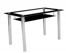 Compact Black Grey Border Glass Dining Table with Chrome Frame