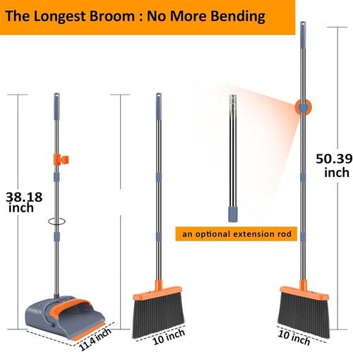 Broom Dustpan Set Stainless Steel 38-50in Heavy Duty Self-Cleaning Indoor Out... - Picture 5 of 9