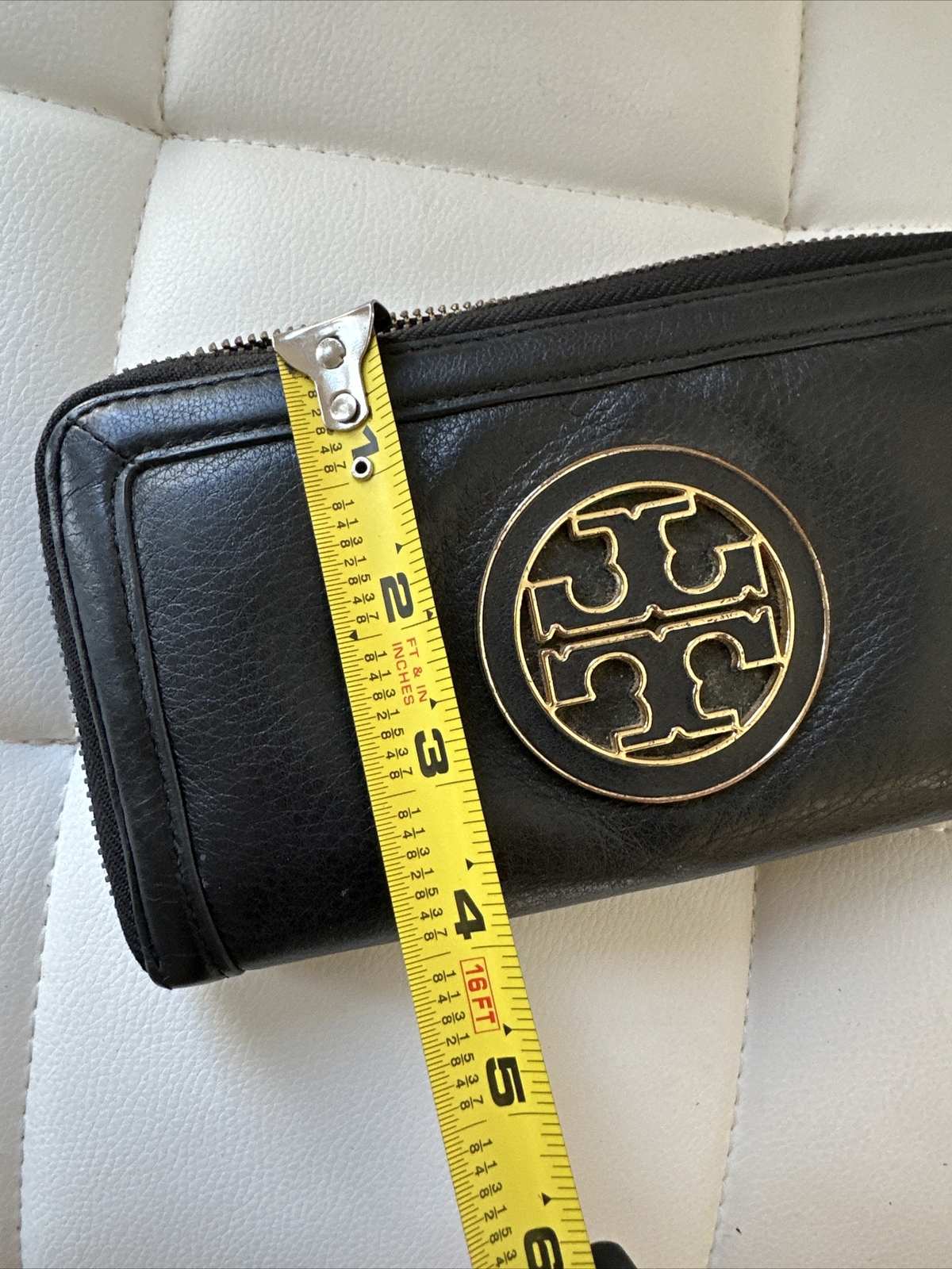 Tory Burch Walker Zip Continental Wallet Black Zip Around Wallet Gold Tone Logo eBay