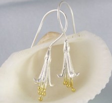 Silver Plated Post Blossom Flower Dangle Drop Earrings Hook Design gift S6