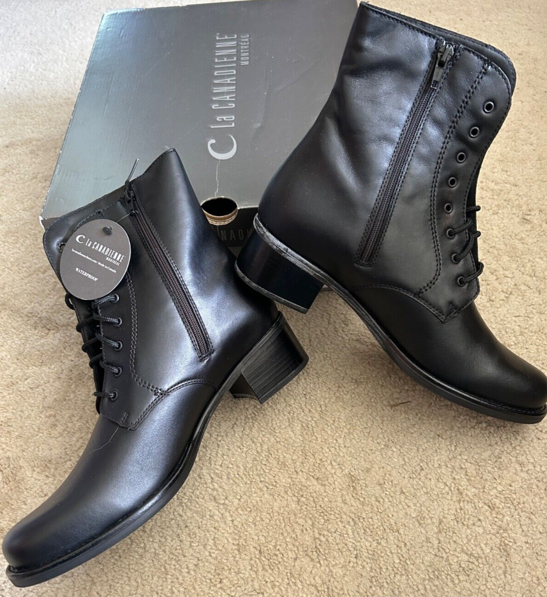 NIB - LA CANADIENNE PALMINA LACE UP BOOTS, COLOR BLACK, SIZE  display picture 1