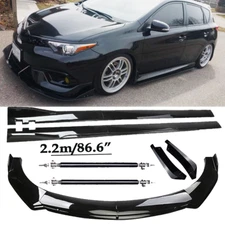 Front Bumper Lip Spoiler Kit +86.6" Car Side Skirt For Scion iM iA iQ Glossy Bla