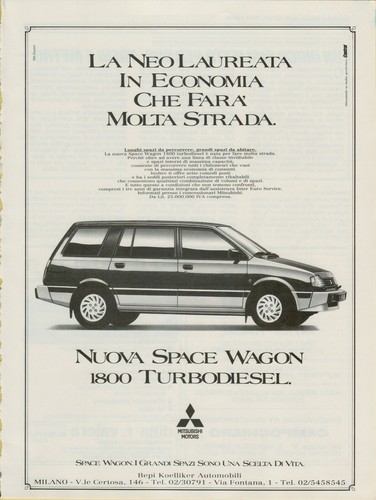 1990 Mitsubishi Space Wagon 1800 Turbodiesel Italian Vintage Print Ad