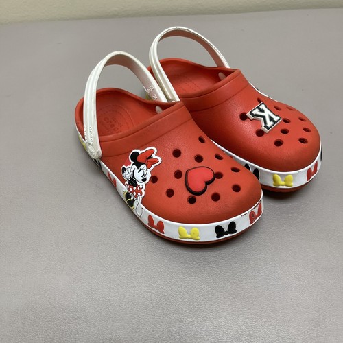 Crocs Disney Minnie Mouse Clogs Girls Size C13 Red Sandals Slip On Shoes Charms - Picture 4 of 13