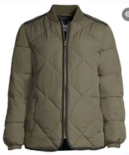 New Lands End Primaloft BOMBER Jacket 14 16 PeTiTe Quilt ThermoPlume Large green