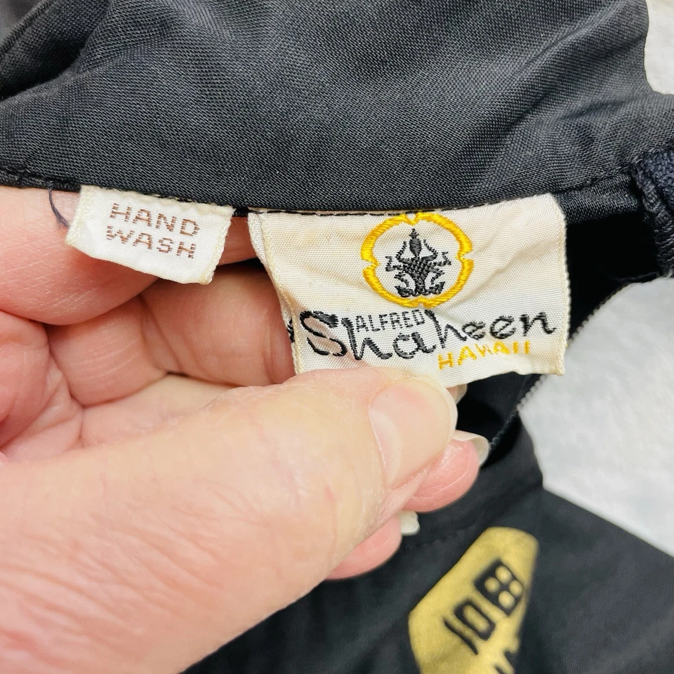 Conjunto túnica corta Cheongsam vintage Alfred Shaheen Hawaii para mujer S negro detalle asiático Foto 3 de 4