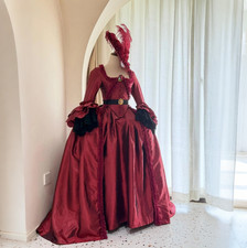 Burgundy Rococo Victorian Ball Gown Dress Historical Costume For Party Cosplay