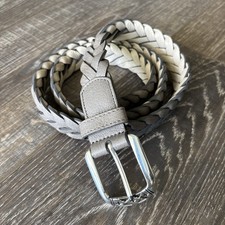 Vintage Brighton Braided Leather Belt - Taupe/Gray, Silver Buckle, Size Med