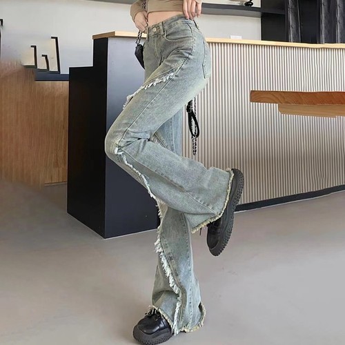 Elastic Slim Fit High Waist Pants with Distressed Look for Women Everyday Style - Picture 3 of 32