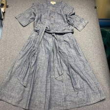 Talbots Women's Dress Size 6 Blue Midi Waist Tie Short Sleeves A-line Daytime