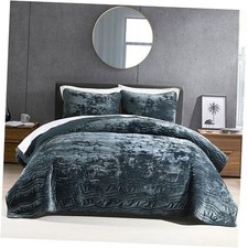 Luxury Velvet Queen Comforter Set, Blue Queen Queen 90"x96" 03-1 Stormy Blue