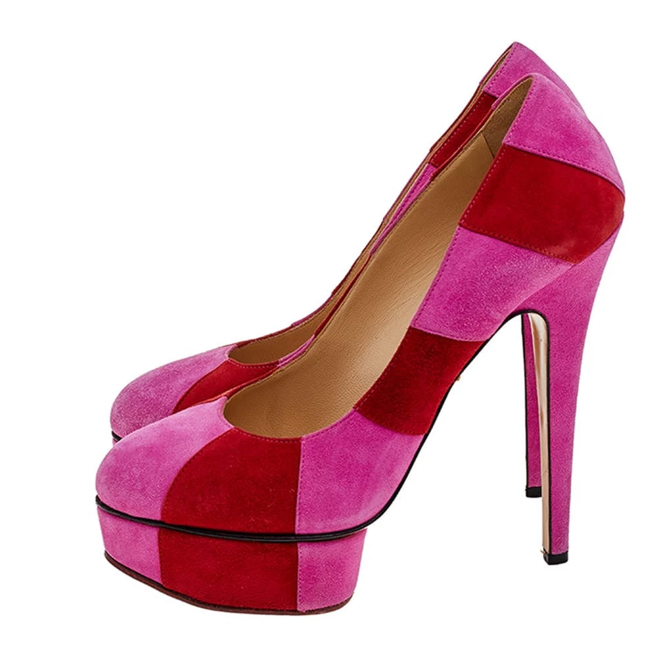 Charlotte Olympia PinkRed Suede Striped Priscilla Platform Pumps Size 38 - Imagem 4 de 4