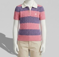 Polo Ralph Lauren Kids Girl's Pink Cable-Knit Striped Polo Sweater Size 6