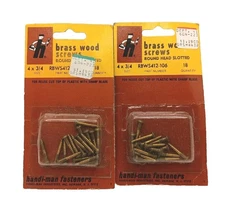 2 Packs Handi-Man 4" x 3/4" Brass Wood Screws Round Head Slotted 18ct NOS USA