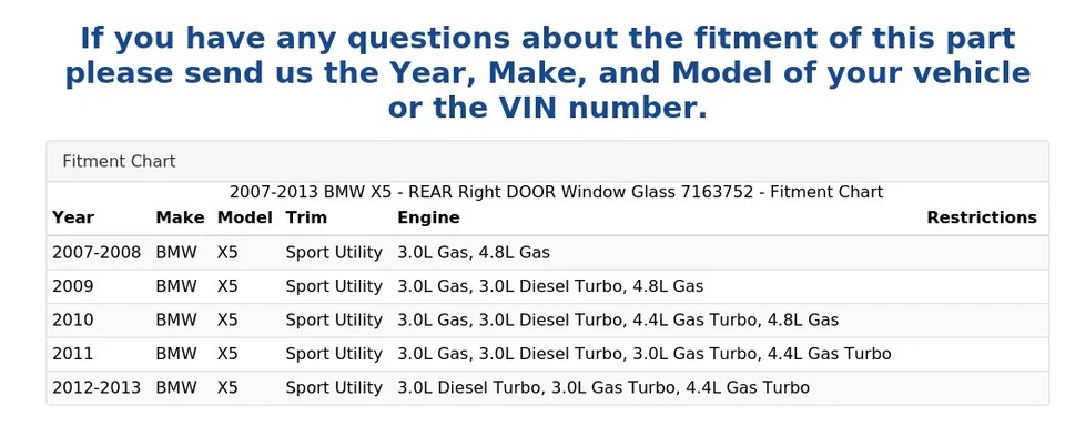 BMW X5 2007-2013 - puerta trasera derecha ventana cristal 7163752 Foto 4 de 4