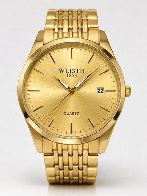wlisth 1853 men's gold quartz analog wrist watch date display new gift box
