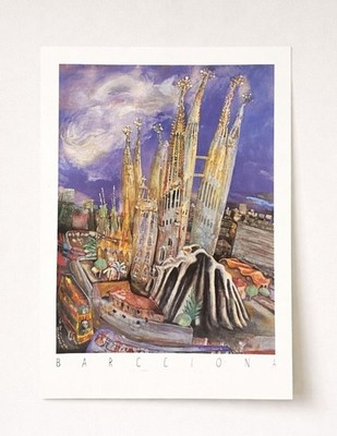 Barcelona Antoni Gaudi La Sagrada Familia Print Poster Anthony Pilley 19''Hx13''W