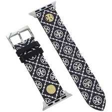 Tory Burch TBS0039 Apple Watch Band Black/White Leather 38mm 40mm 41mm Strap
