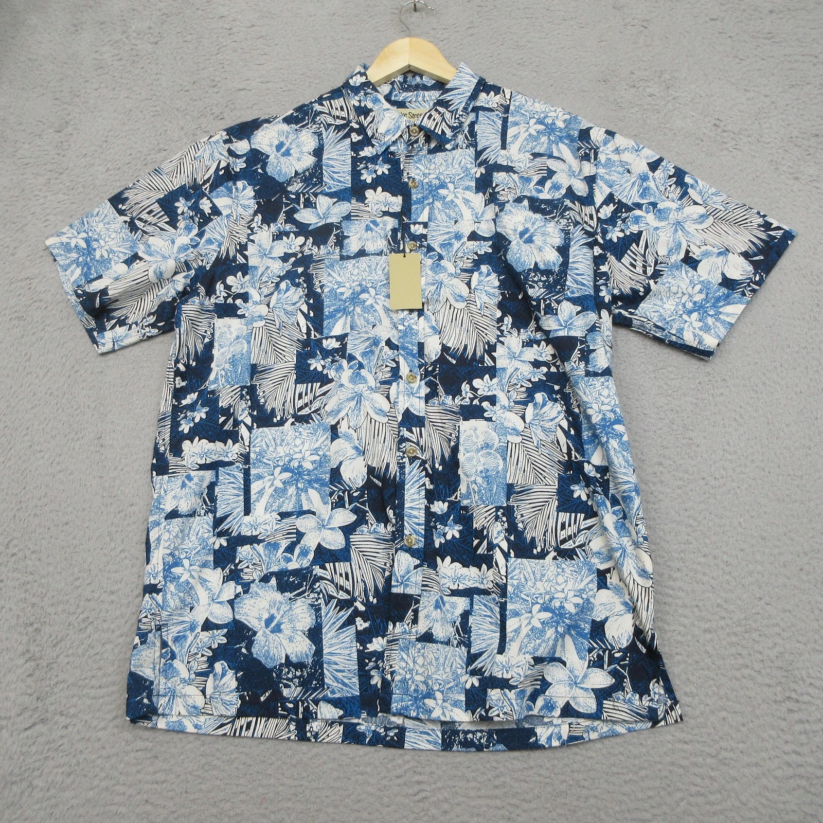 Cooke Street Honolulu Hawaiian Aloha Shirt Men L Blue Floral Camp Tropical Tiki