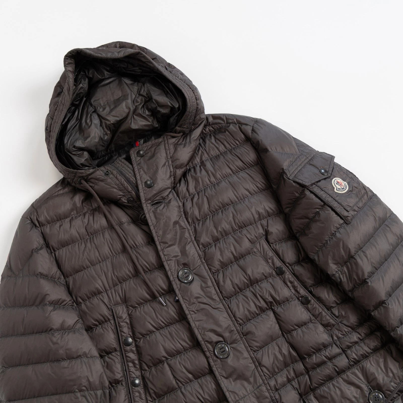 Moncler Benjamin Giubbotto Mens Brown Gray Down Puffer Jacket Hooded Quilted image 6