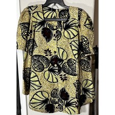 African Ankara Women's Blouse  Skirt Suit Dress Knee Length Sz M Dashiki Yellow
