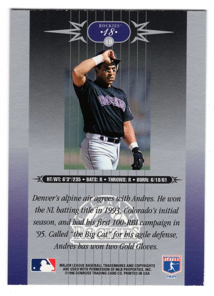 1996 LEAF LIMITED ANDRES GALARRAGA CARD #18 **NM-MT** COLORADO ROCKIES - Image 2 of 2