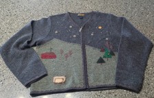 Women's Ugly sweater, Christmas Cardigan, Woolrich, Medium, Sheep, Barn, Trees