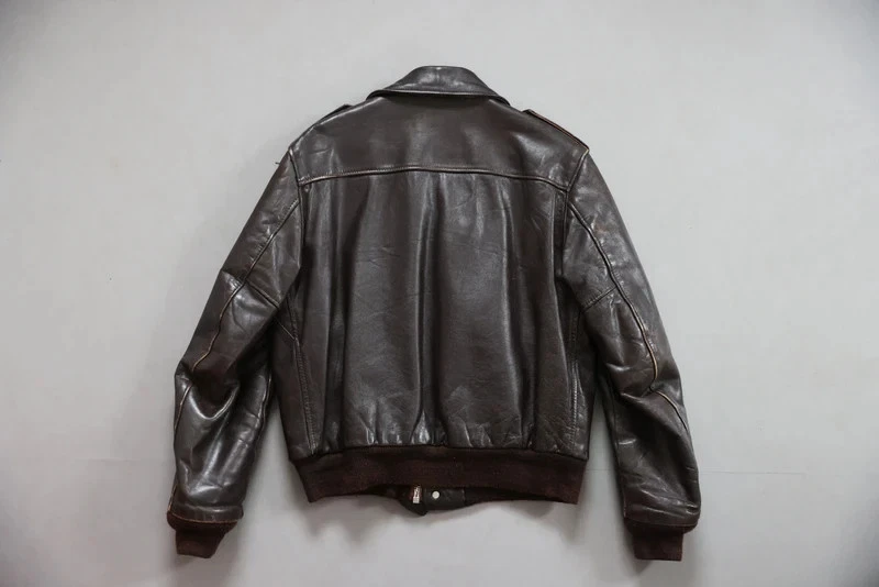 Chaqueta de cuero de bombardero de vuelo marrón vintage años 70 Schott IS-674-MS Steerhide A2"L