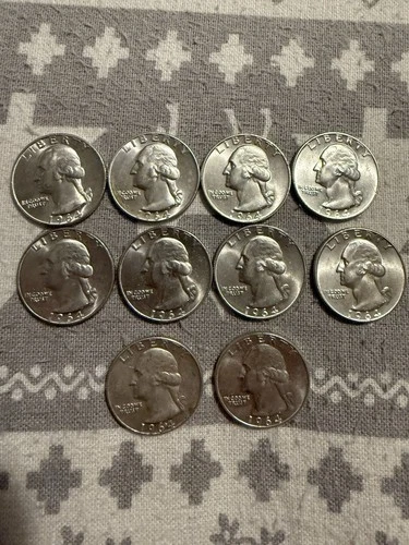 1964 Washington Quarters 90% Silver High Grade Uncirculated See photos Lot of 10