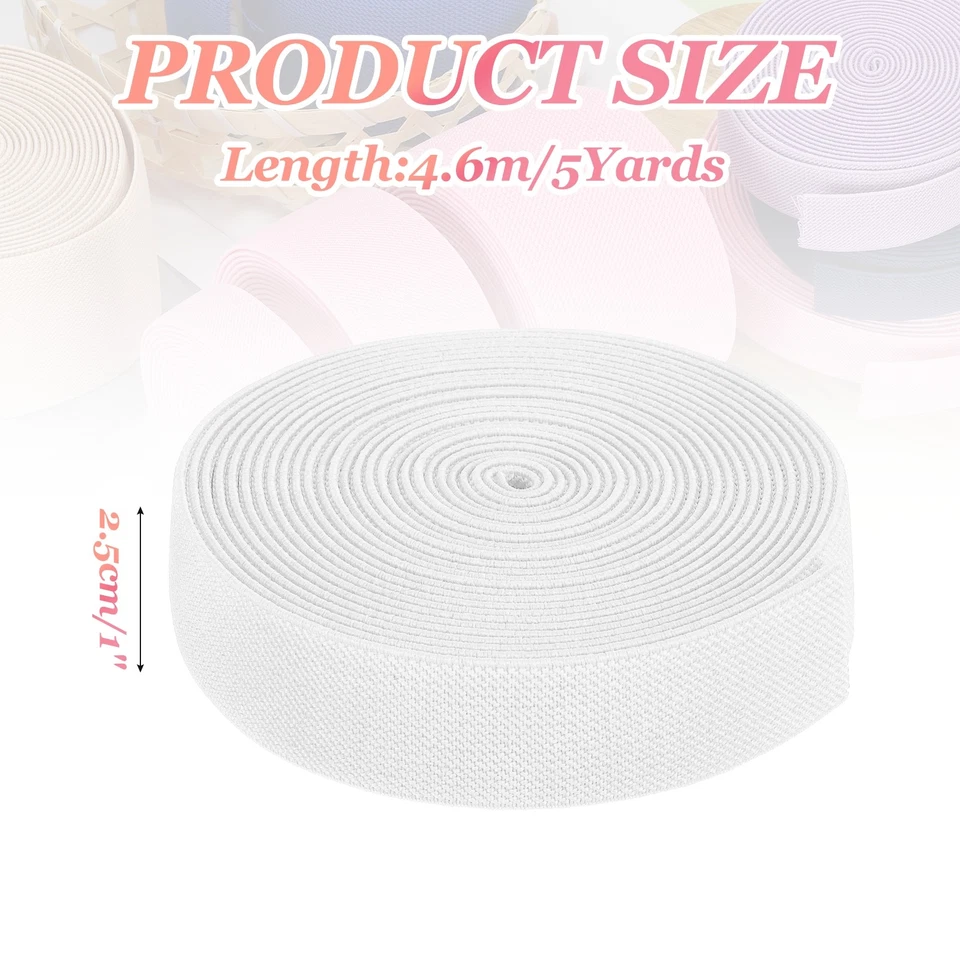 Bandas elásticas para coser carrete elástico tejido blanco de 1 pulgada x 5 yardas Foto 2 de 4