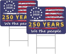 250th Anniversary Patriotic Yard Sign,2 Pack,12" x 17" with H Stakes,American Fl