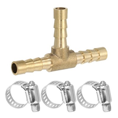 1/4'' messing T Barb Schlauch Fitting Adapter Widerhaken Split mit Klemmen,Golden