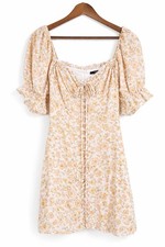 Forever 21 Small Floral Mini Dress Puff Sleeve Lace Up Front Lined Cottagecore
