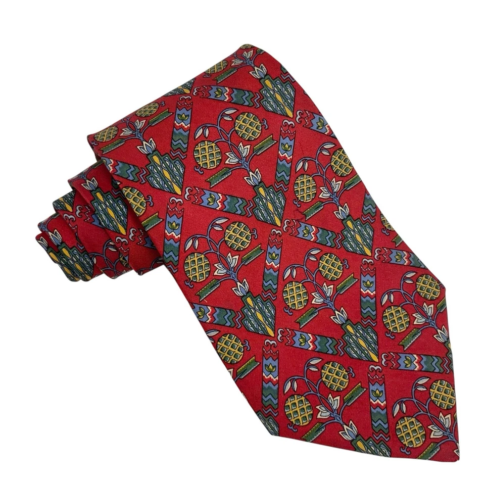 Salvatore Ferragamo Hombre Corbata Floral Flores Rojo/Verde Seda 3 7/8" (W) x 56" (L) Foto 4 de 4