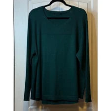 Forest Green Knit Long Sleeve Top Women's Casual Pullover Sweater Plus Sz  2X/3X