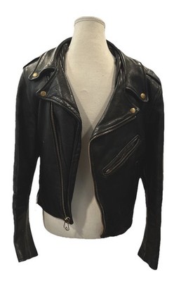 VTG Branded Garments Black Leather Biker Motorcycle Jacket Heavy USA Sz 16 READ