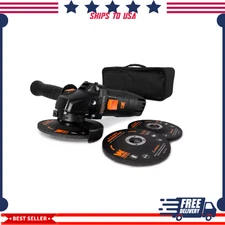 4-1/2in 7.5Amp Corded Angle Grinder with Reversible Handle 3 Discs Carrying Case