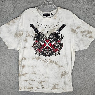 Affliction T-Shirt Mens XL White Black Label Skull Dagger Tie Dye Graphic Tee