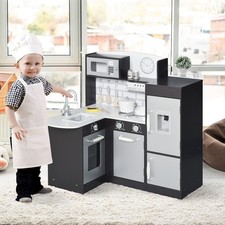 Childrens Electronic Cooking Kitchen Toy w/ Microwave, Fridge,  Cabinets, Black
