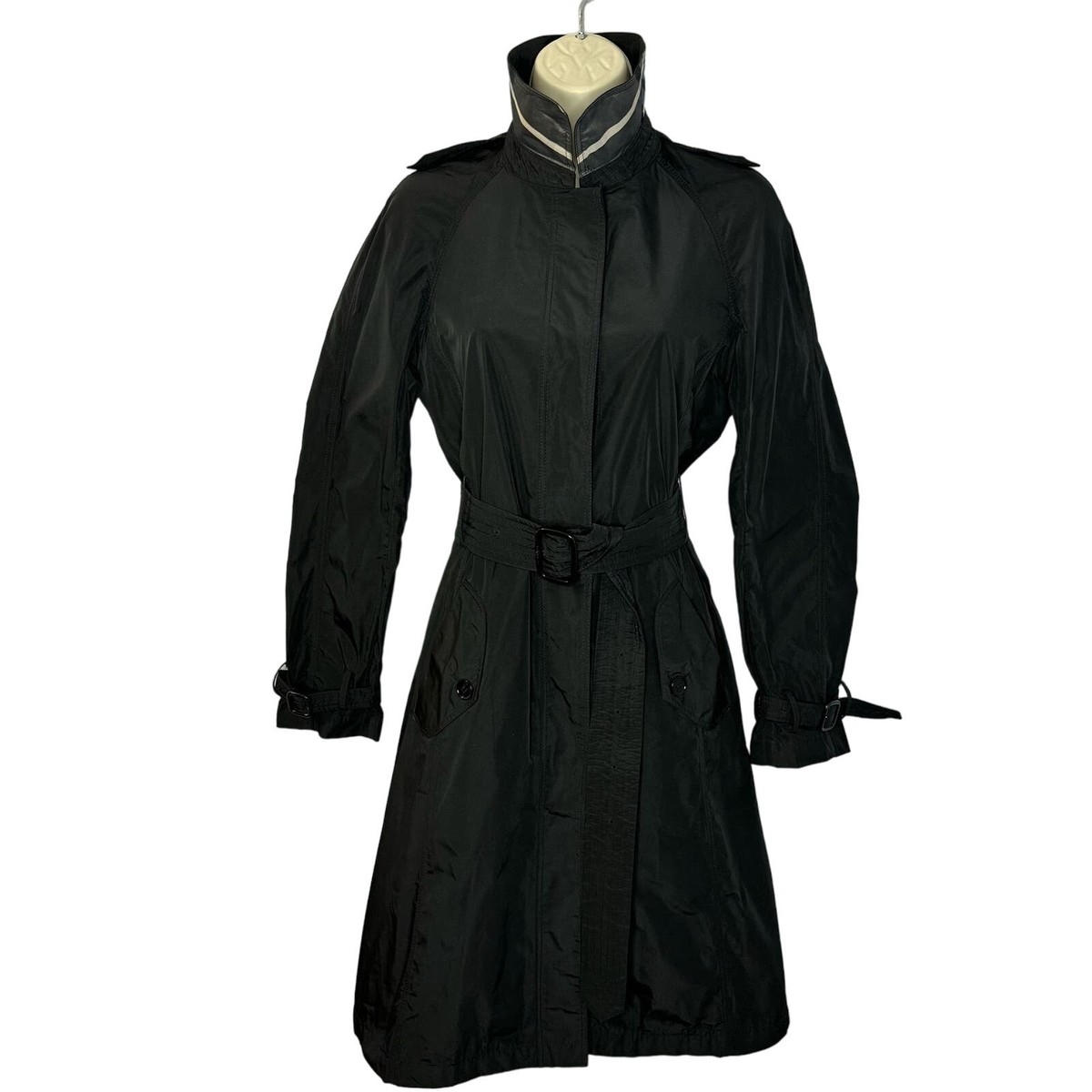 Burberry London Black Belted Trench Coat Jacket Raincoat