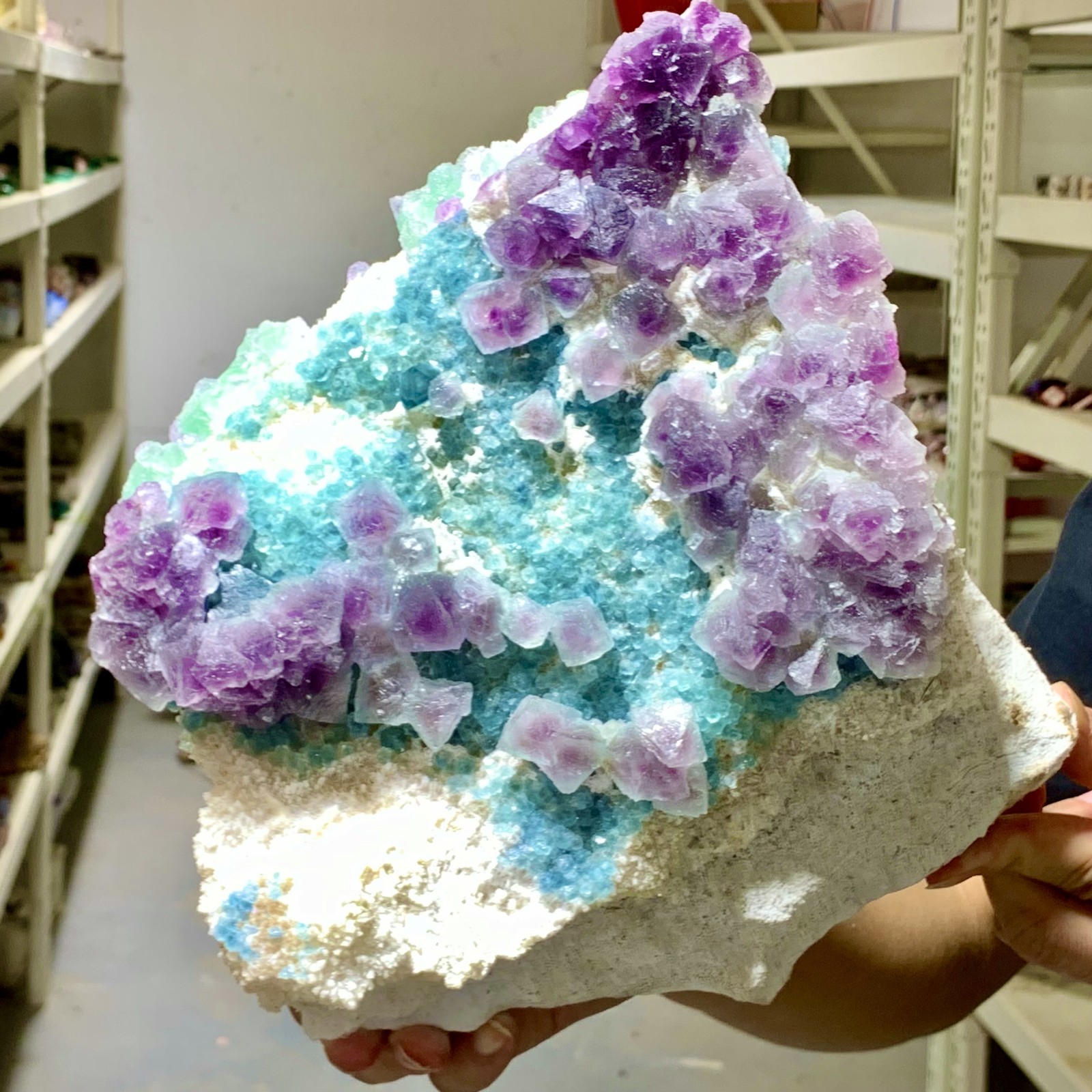 10.5LB Rare Blue Purple Cubic Fluorite Crystal Specimen from Zhejiang China