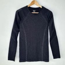 Athleta Black Silver Metallic Flurry Shine Long Sleeve Base Layer Top Size XS