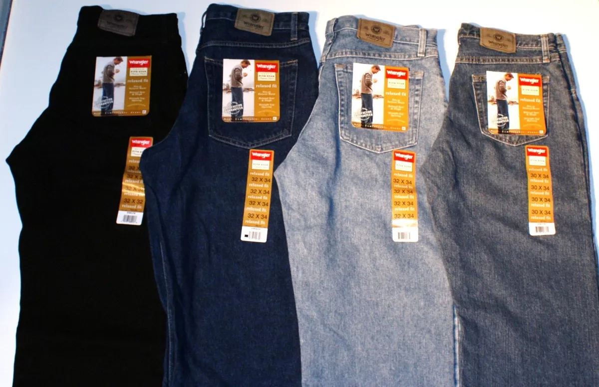 Nuevos pantalones vaqueros Wrangler de cinco estrellas de ajuste relajado  todas las tallas para hombre cuatro colores disponibles