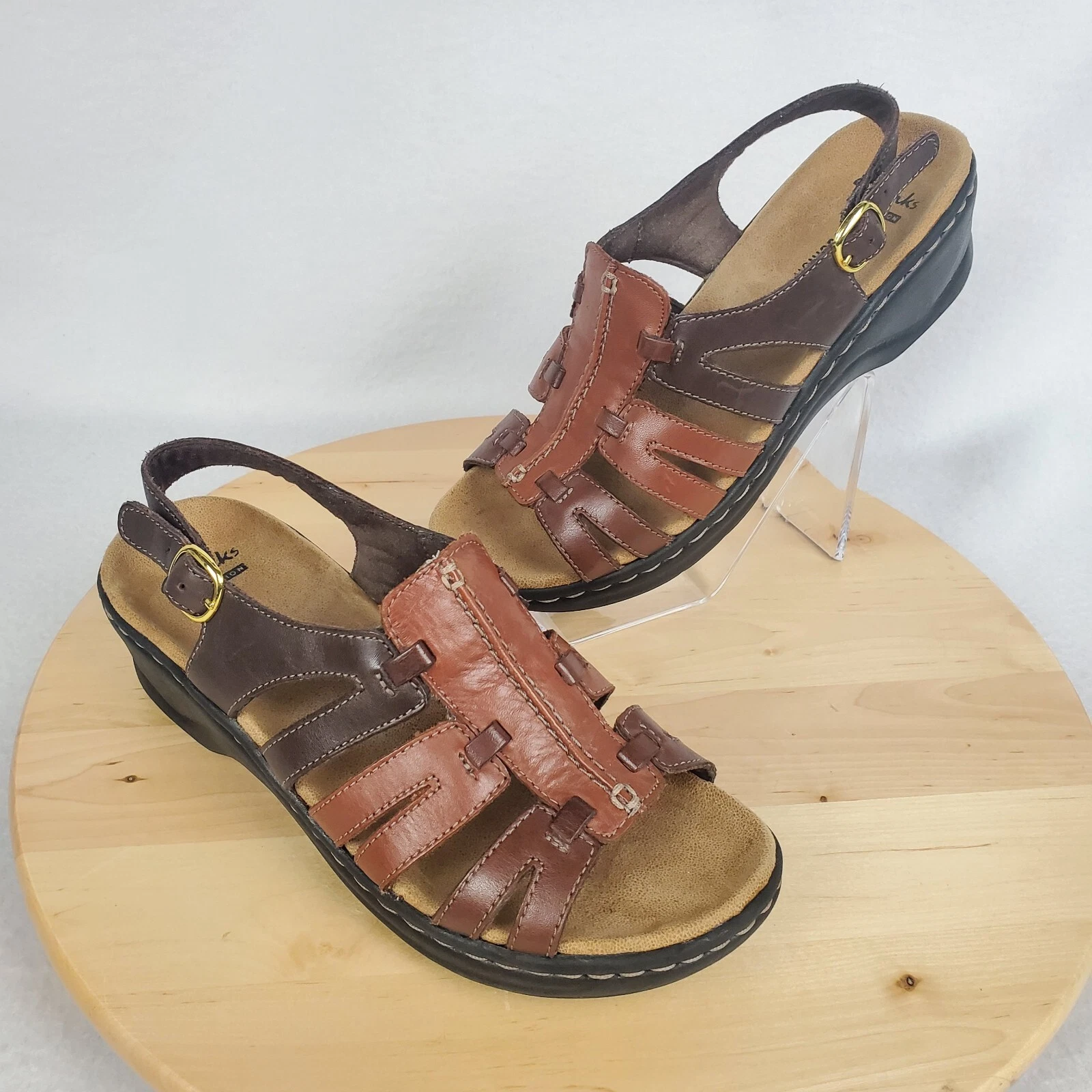 Sandali Clarks Collection Lexi Marig da donna in pelle marrone slingback zeppa 6 M