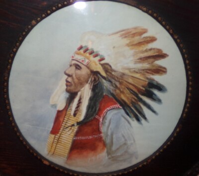 1900-1920's NATIVE AMERICAN INDIAN CHIEF L. G.  BOLLIN ? ARTIST WATERCOLOR ART