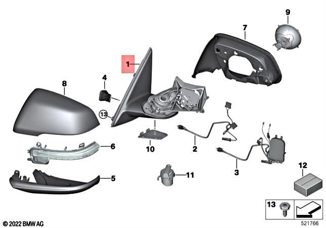 Genuine BMW X1 F48 Exterior Mirror without Mounting Parts Right  