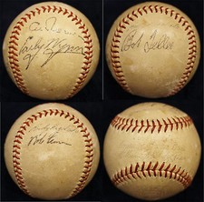 🔷 CLEVELAND INDIANS BOB FELLER EARLY WYNN LEMON SIGNED W. HARRIDGE BASEBALL COA