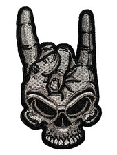 SKULL - HEAVY METAL HAND - DEVIL HORNS - Embroidered Iron-On Patch
