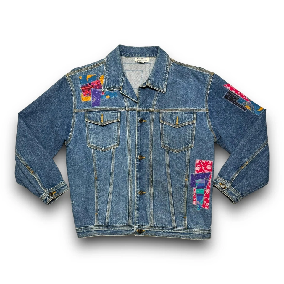 Chaqueta de camionero vaquera vintage años 90 Sunbelt Arrietty retazos para mujer talla mediana Foto 2 de 4